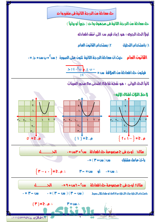 مذكرة جبر وحساب مثلثات للصف الاول الثانوي ترم اول