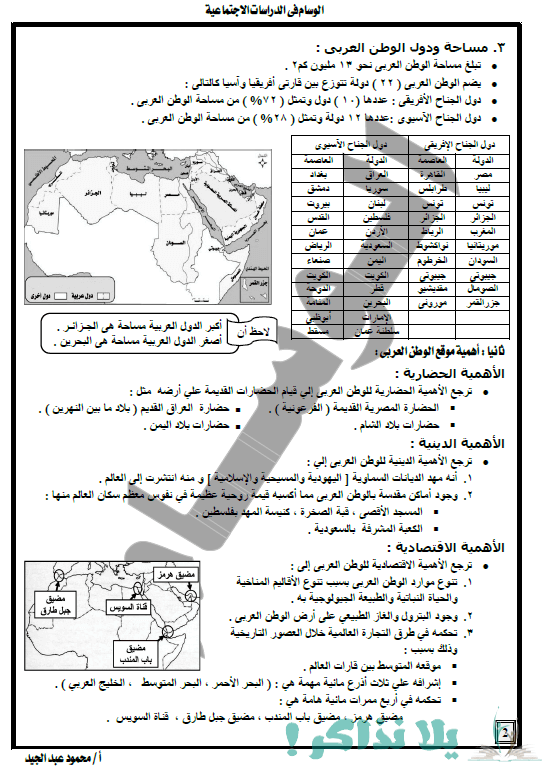 مذكرة دراسات اجتماعية للصف الثاني الإعدادي ترم اول