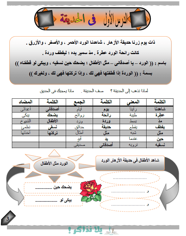 مذكرة لغة عربية للصف الثانى الابتدائي ترم اول