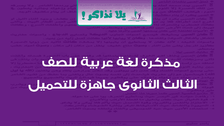 مذكرة لغة عربية للصف الثالث الثانوى جاهزة للتحميل