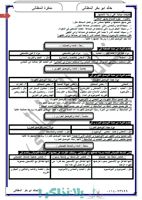 مذكرة علوم للصف الاول الاعدادي