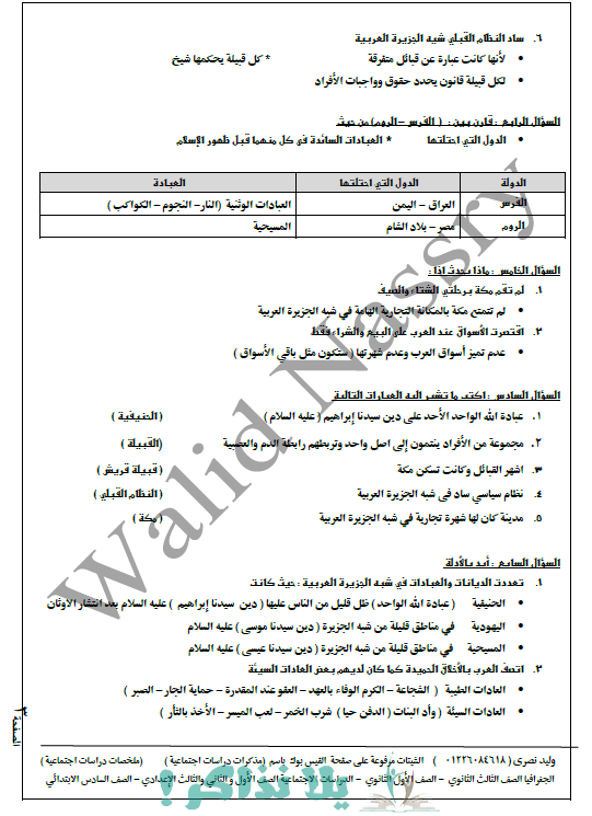 مذكرة تاريخ للصف الثانى الاعدادى ترم اول