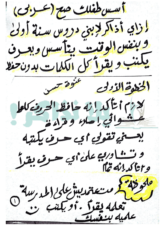 مذكرة شرح و تأسيس عربي للصف الاول الابتدائي