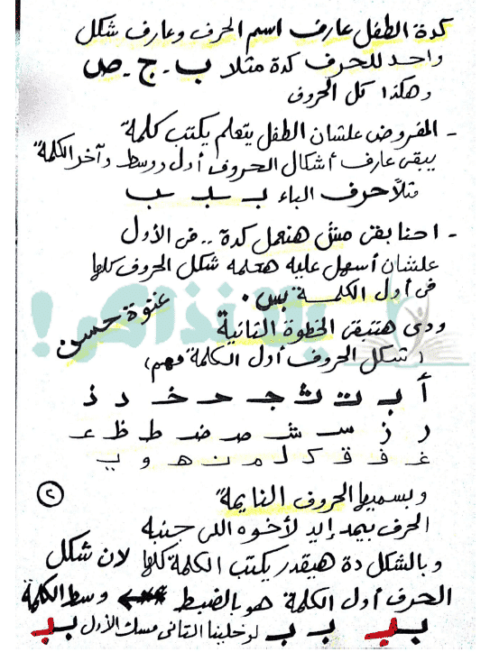 مذكرة شرح و تأسيس عربي للصف الاول الابتدائي