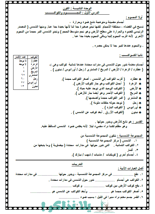 مراجعة علوم للصف الرابع الابتدائى الفصل الدراسى الاول