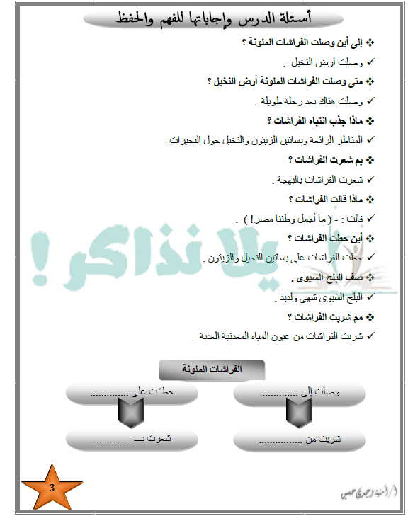 مذكرة لغة عربية للصف الثالث الابتدائي ترم ثانى