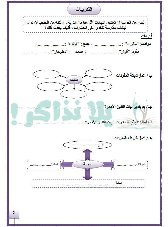 مذكرة لغة عربية للصف الرابع الإبتدائي ترم ثاني