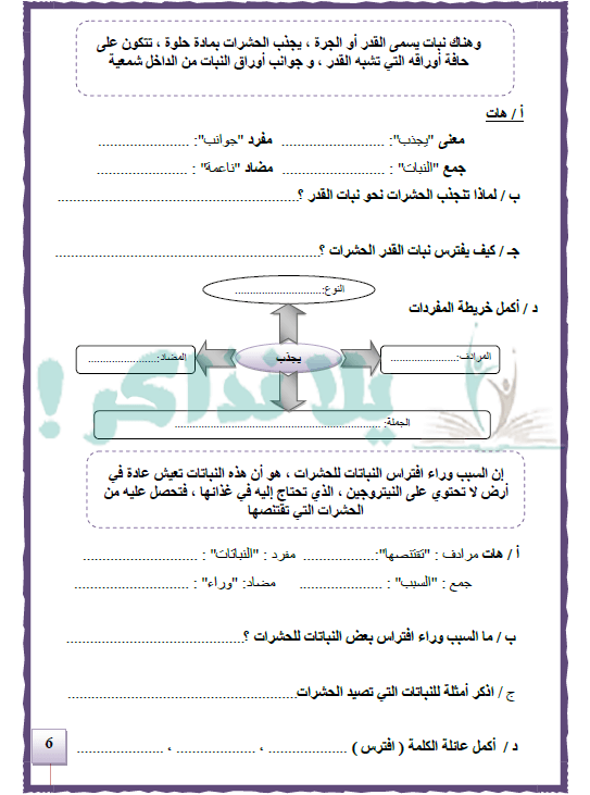 مذكرة لغة عربية للصف الرابع الإبتدائي ترم ثاني