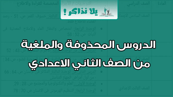 الدروس المحذوفة للصف الثاني الاعدادي