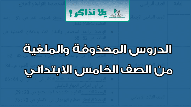 الدروس المحذوفة من الصف الخامس الابتدائي