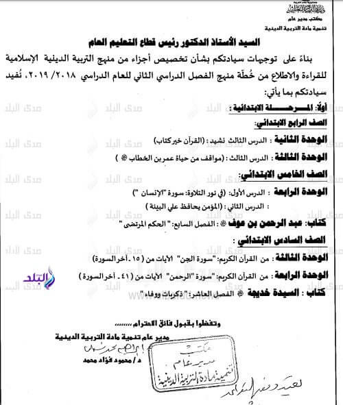 الدروس المحذوفة من مادة التربية الدينية الاسلامية