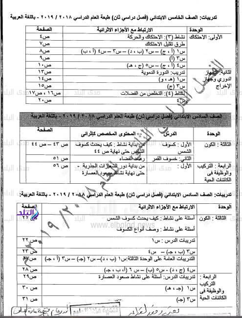 الدروس المحذوفة من مادة العلوم