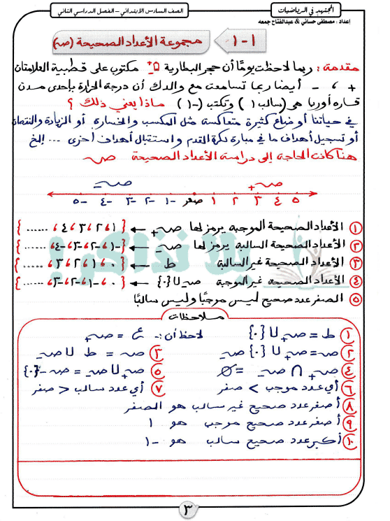 مذكرة رياضيات للصف السادس الابتدائى ترم ثانى