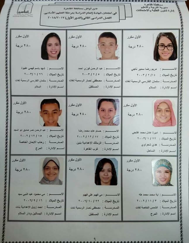 أوائل الصف الثالث الاعدادي