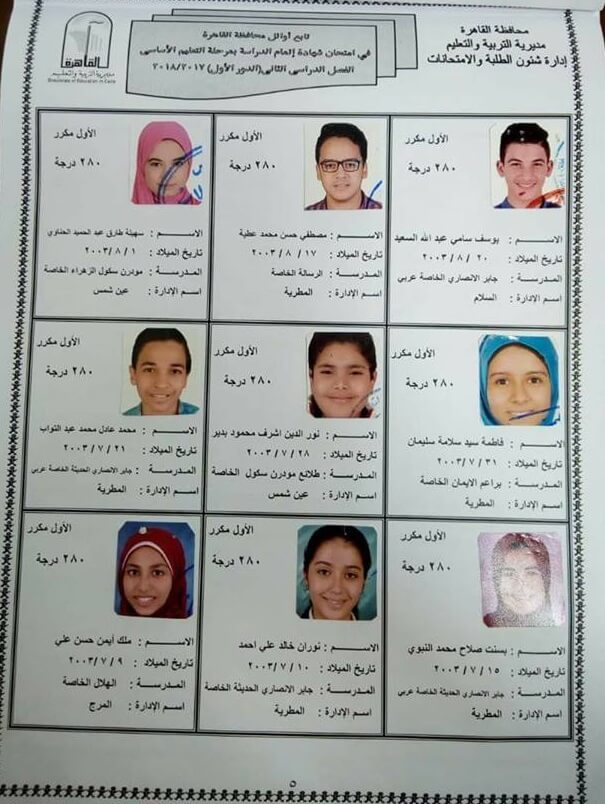 أوائل الصف الثالث الاعدادي