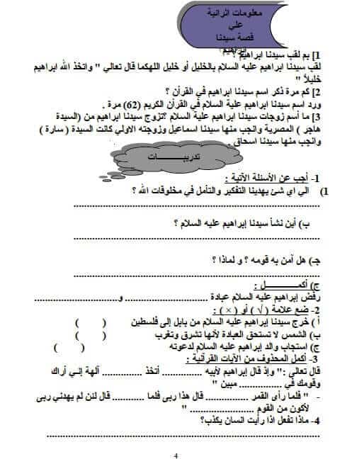 مذكرة دين للصف الرابع الابتدائي الترم الأول