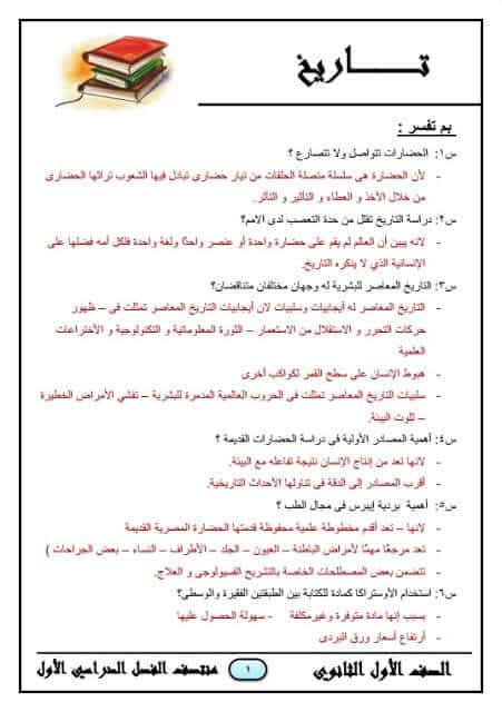 المراجعة النهائية في التاريخ للصف الأول الثانوي