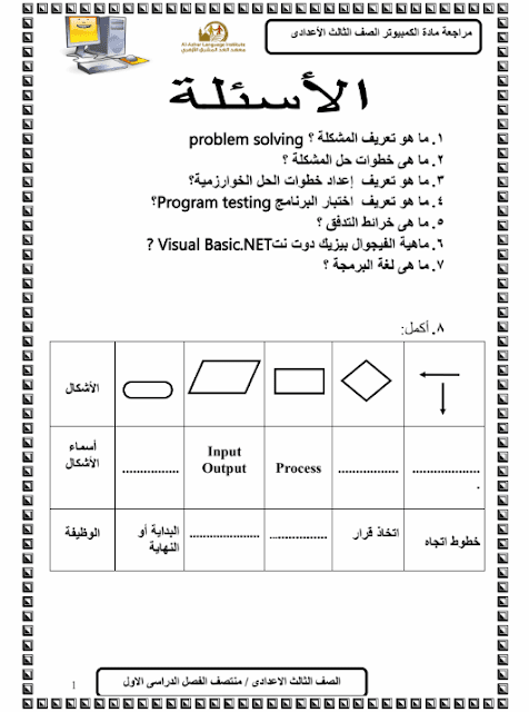 المراجعة النهائية في الحاسب الآلي للصف الثالث الإعدادي