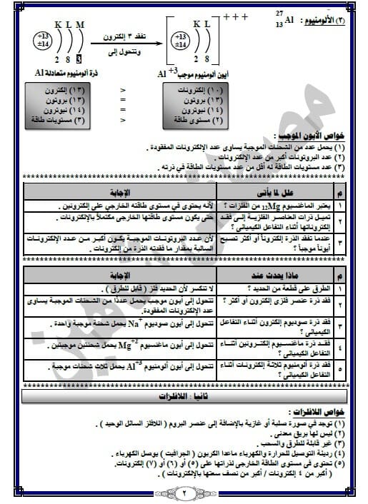 مذكرة علوم للصف الاول الاعدادي ترم ثاني