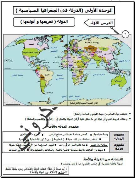 مذكرة جغرافيا سياسية للثانوية العامة