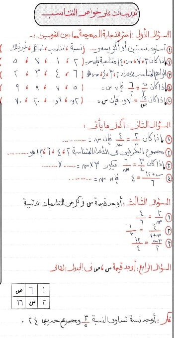 مذكرة رياضيات للصف السادس الابتدائي الفصل الدراسي الاول