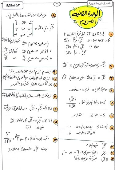 مراجعة ليلة الامتحان الاستاتيكا للصف الثالث الثانوي