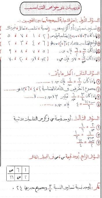 مذكرة رياضيات للصف السادس الابتدائي الفصل الدراسي الاول 