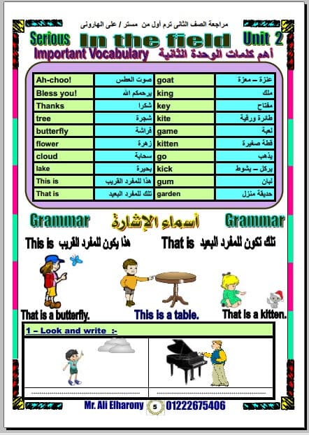 مراجعة نهائية لغة انجليزية للصف الثاني الابتدائي ترم اول