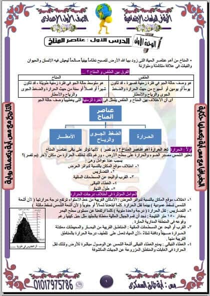 مذكرة دراسات اجتماعية للصف الاول الاعدادي ترم ثاني