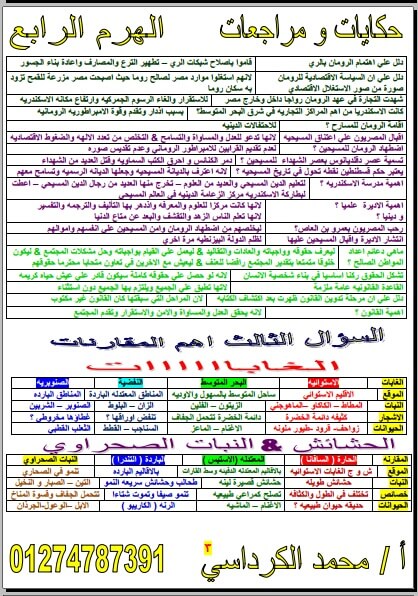 مراجعة ليلة الامتحان دراسات للصف الاول الاعدادي الترم الثاني