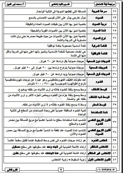 مراجعة ليلة الامتحان علوم للصف الثاني الاعدادي الترم الثاني