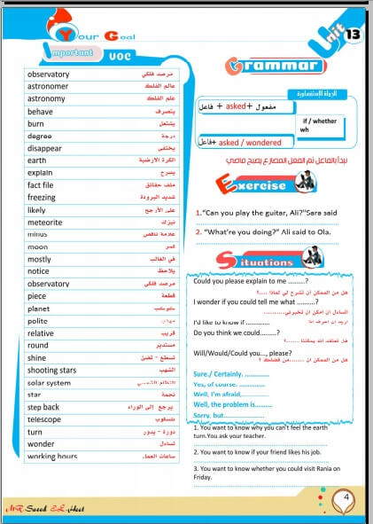 مراجعة انجليزي للصف الثالث الاعدادي ترم ثاني