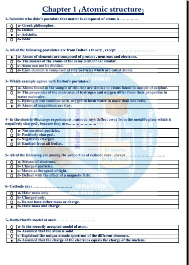 المراجعة النهائية chemistry للصف الثاني الثانوي الترم الاول