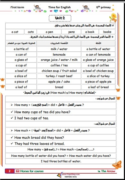 شرح جرامر لغة انجليزية السادس الابتدائي الترم الأول