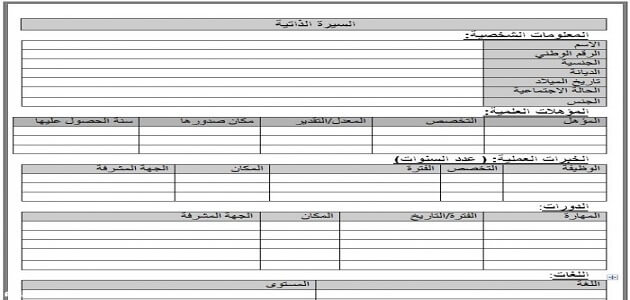 Ù†Ù…ÙˆØ°Ø¬ Ø³ÙŠØ±Ø© Ø°Ø§ØªÙŠØ© ÙØ§Ø±Øº Ø¬Ø§Ù‡Ø² Ù„Ù„ØªØ¹Ø¨Ø¦Ø© Pdf ÙŠÙ„Ø§ Ù†Ø°Ø§ÙƒØ±
