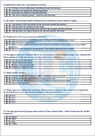مراجعة chemistry للصف الثاني الثانوي الترم الأول بالإجابات