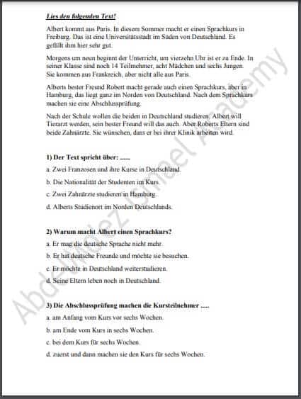 نماذج امتحانات الثانوية العامة في اللغة الألمانية